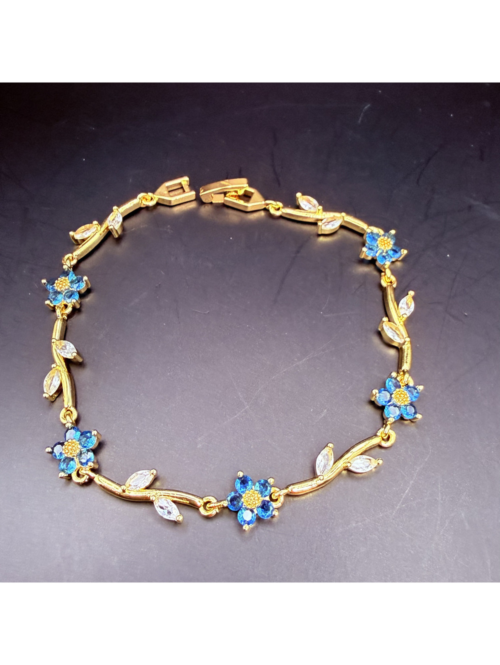 candy+clover blue floral crystal vine gold tone bracelet